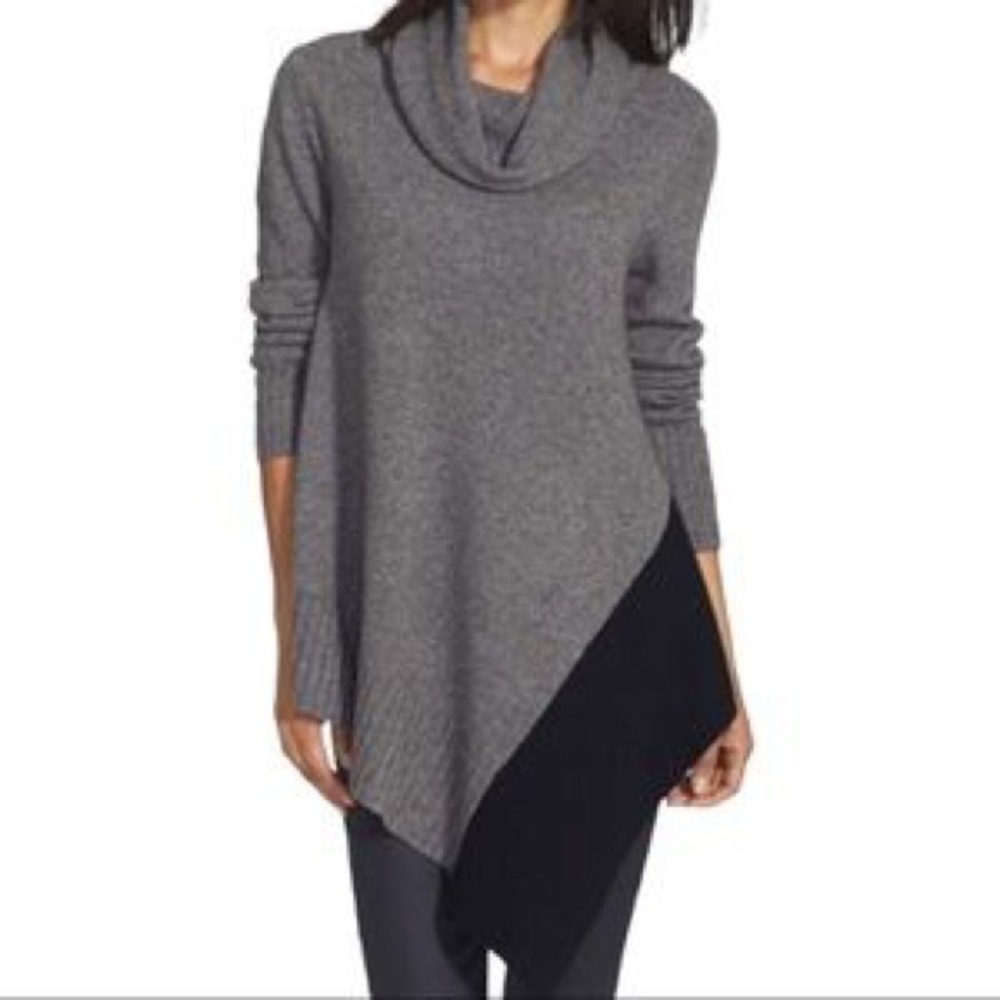 Eileen Fisher Yak Merino Wool Asymmetrical Cowl Neck Sweater Top
